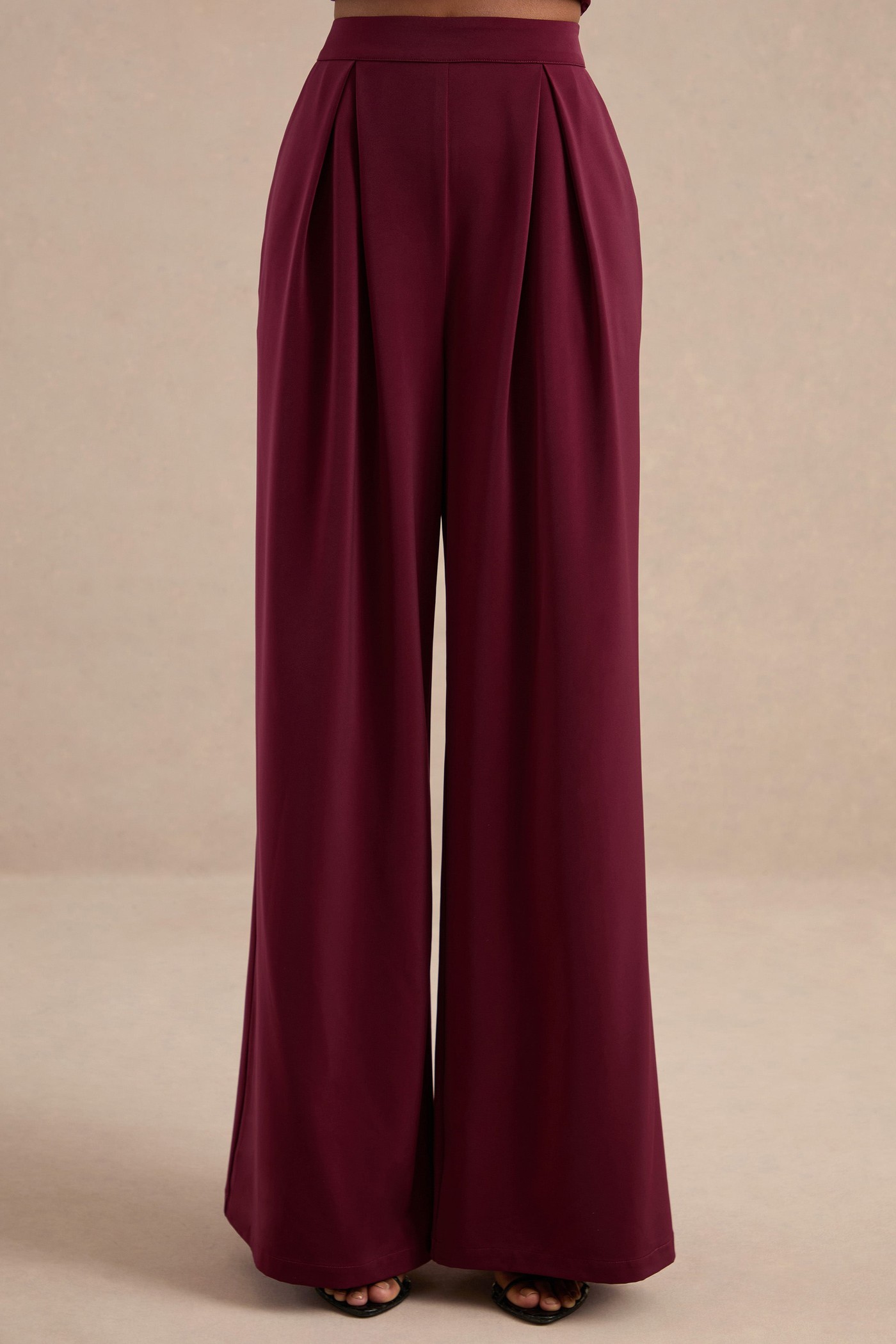Marne | Berry Satin High Rise Trousers With Tailoring view 3