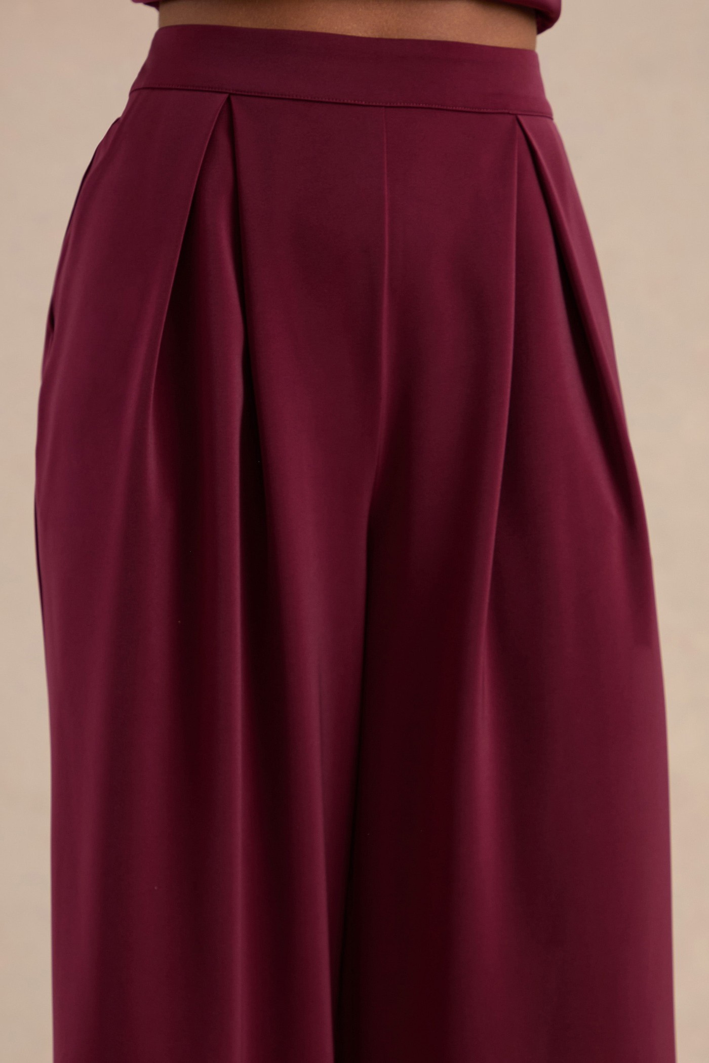 Marne | Berry Satin High Rise Trousers With Tailoring view 4