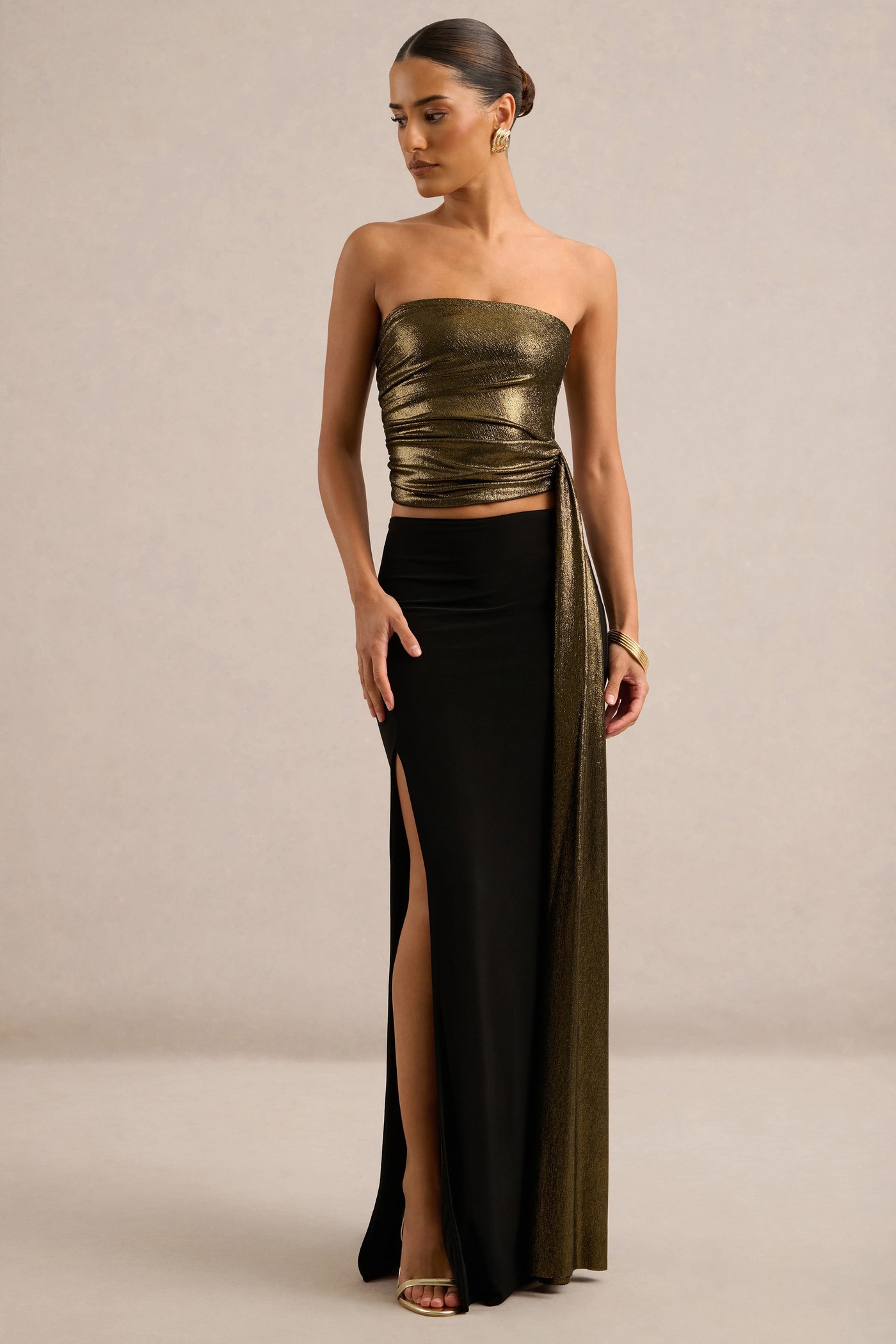 Anaelle | Gold Metallic Bandeau-Neck Top view 3