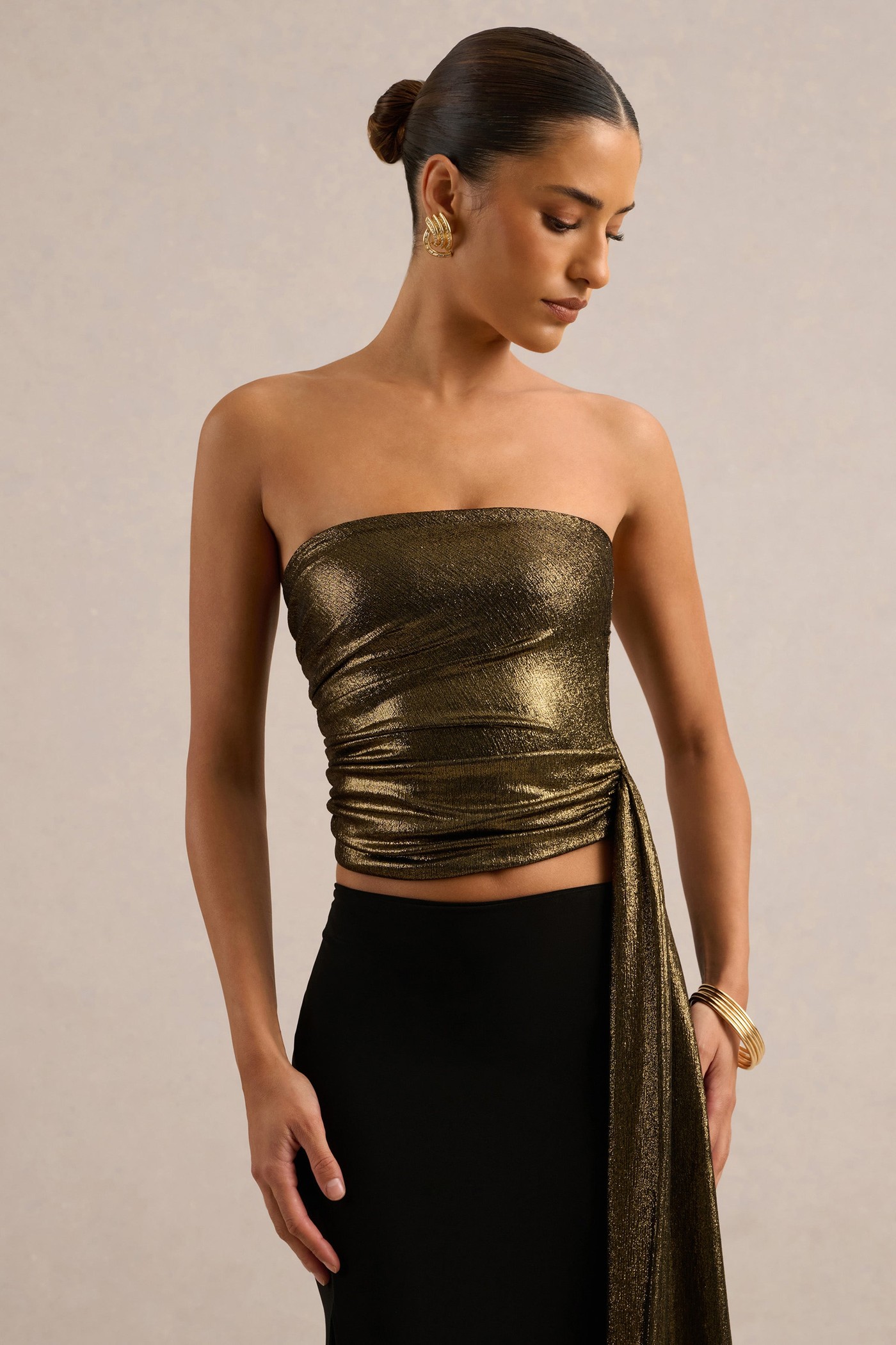 Anaelle | Gold Metallic Bandeau-Neck Top view 4